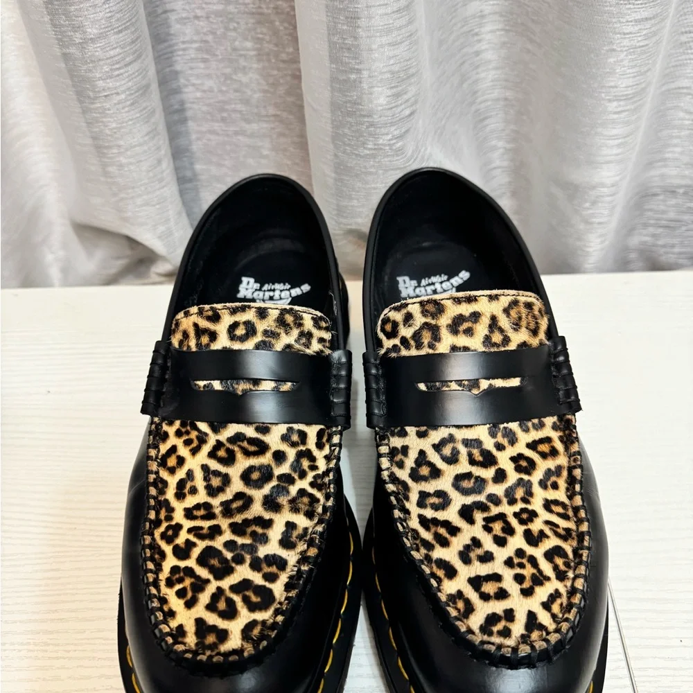 Dr. Martens Black and Leopard Print Loafers - Picture 2 of 12